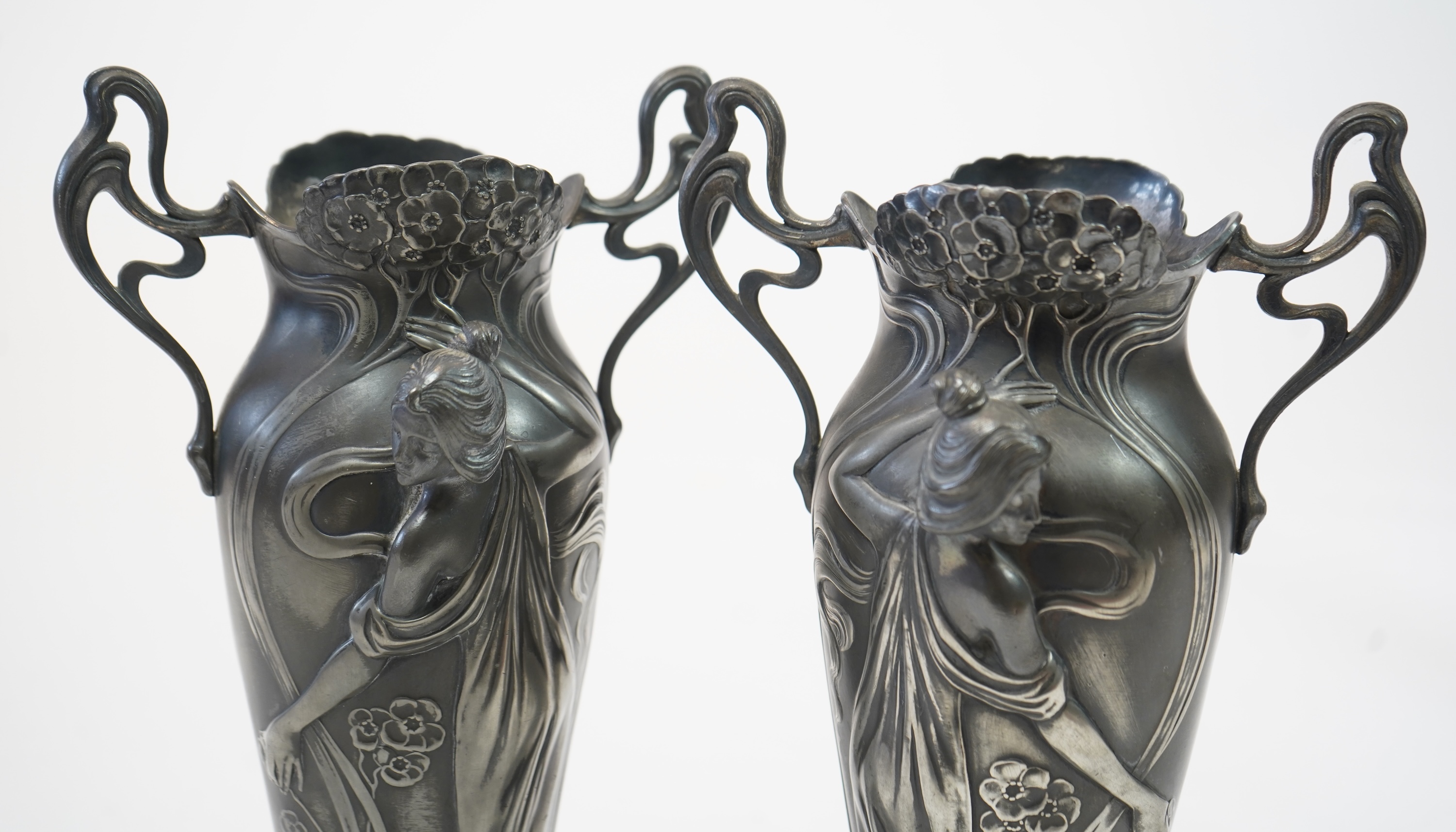 WMF: A pair of Art Nouveau pewter vases
